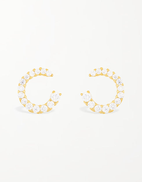 Golden Crescent CZ Sterling Silver Studs with Gold Plating